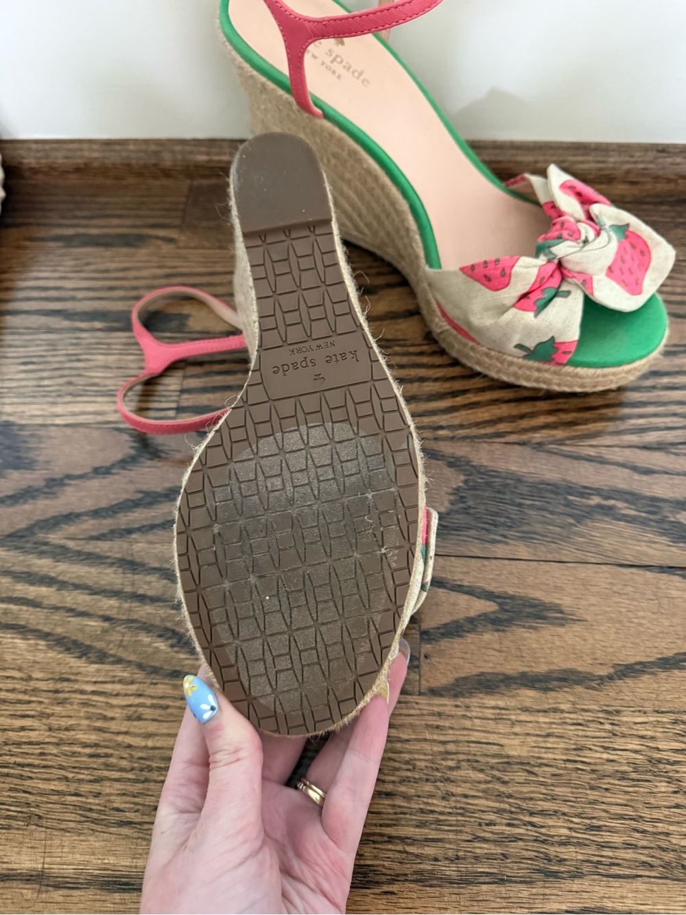 kate spade Pink & Green Strawberry Wedge Sandals - Picture 3 of 3